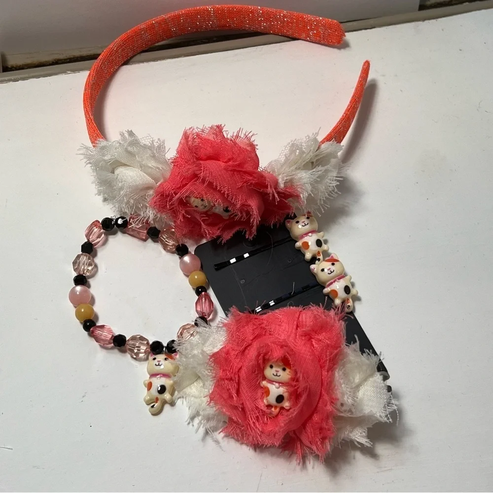 Girls headband and bracelet set includes matching Barrett and Bobby pins.